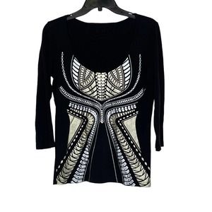 BUI T-Shirt Size Medium? Black Body Armor Pattern Womens Cotton Blend 3/4 Sleeve